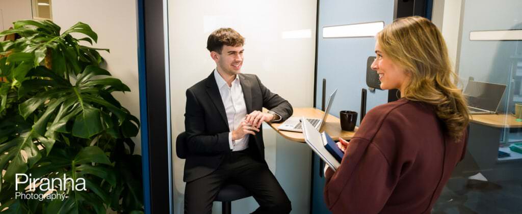 Office photography for graduate section of management consultants website. Showing collaborative working and supporting the brand.