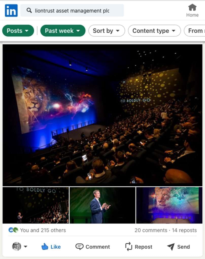 LinkedIn post featuring Piranha's photography at the Science Museum