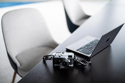 Laptop and camera for London photoshoot